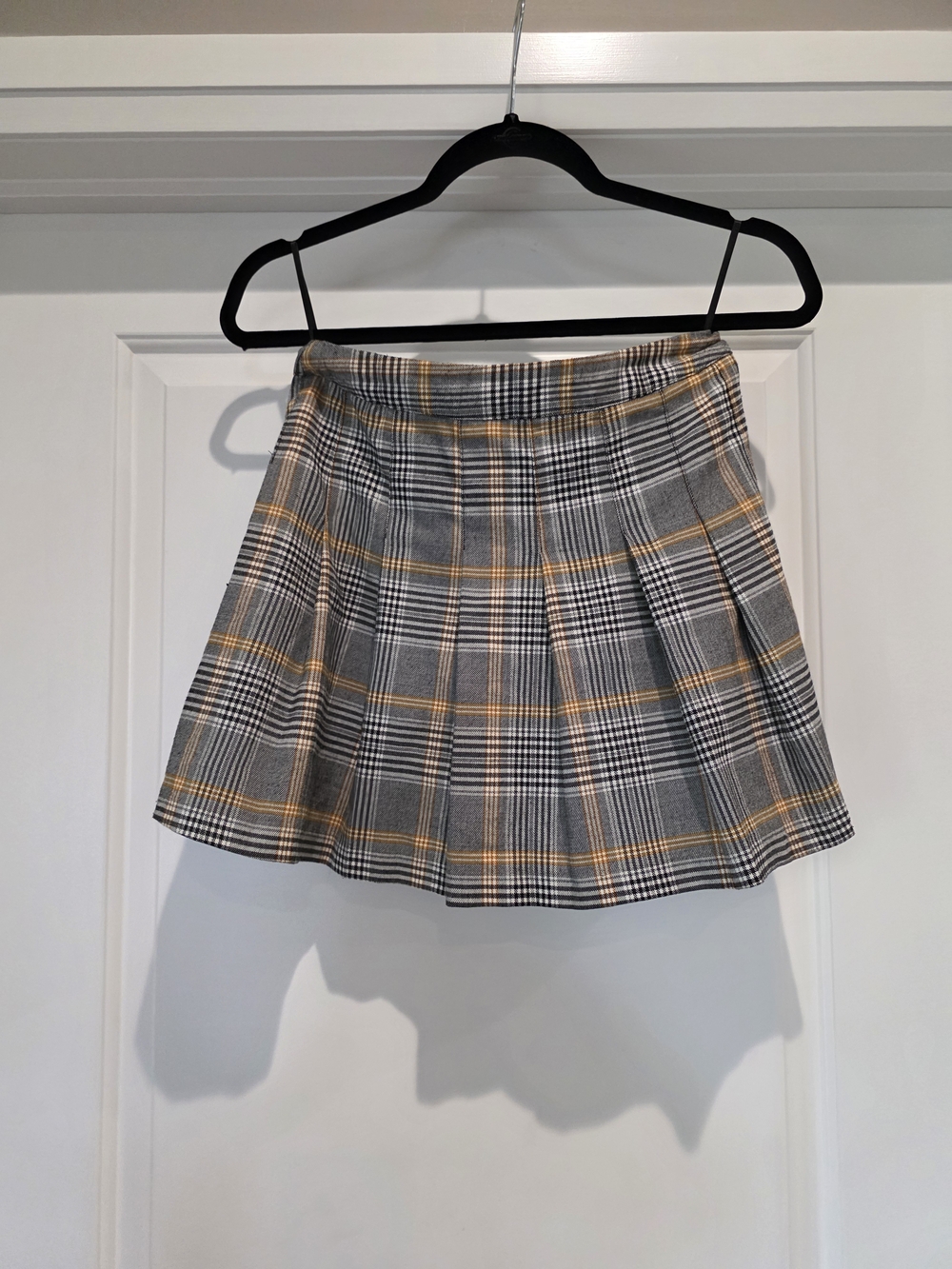 Harlow Gray Plaid Pleated Skirt with Yellow Accent